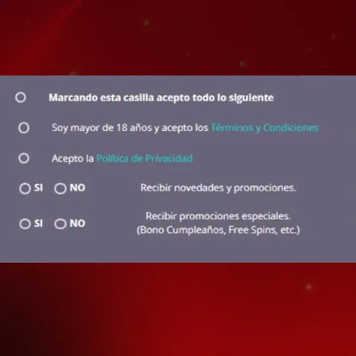 Acepte los términos y condiciones de YoCasino
